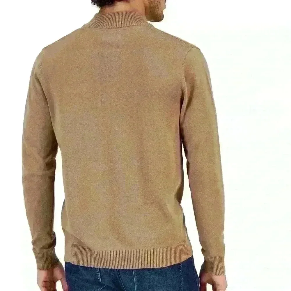 Club Room Mock Neck 3-Button 100% Cotton Pullover Mens Sweater Size L Walnut